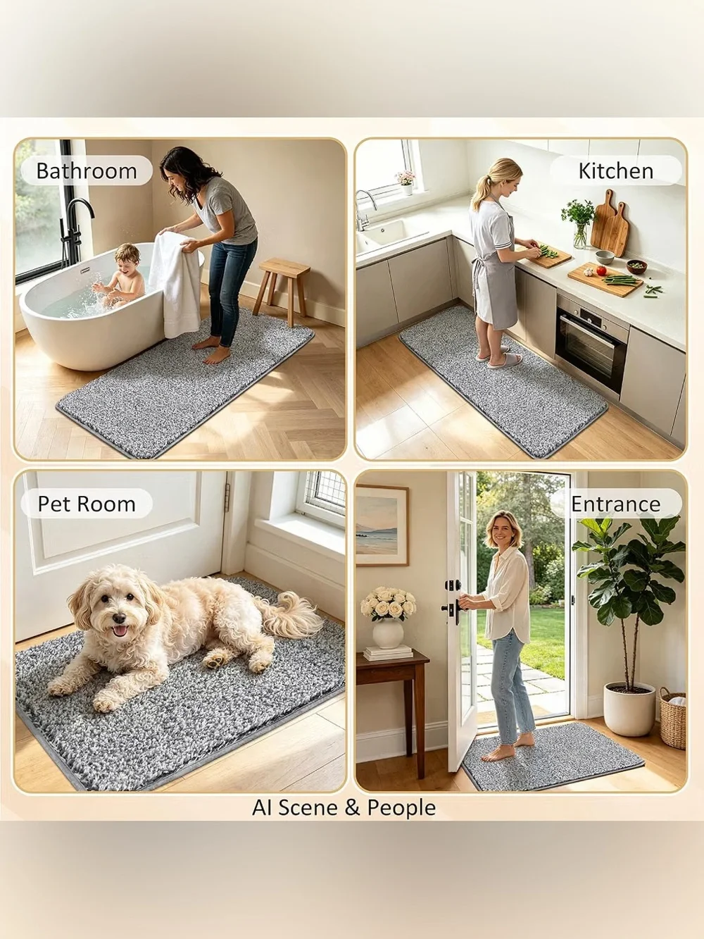 Bathroom Rugs Set 5 Piece, Non Slip Washable Bath Mats
